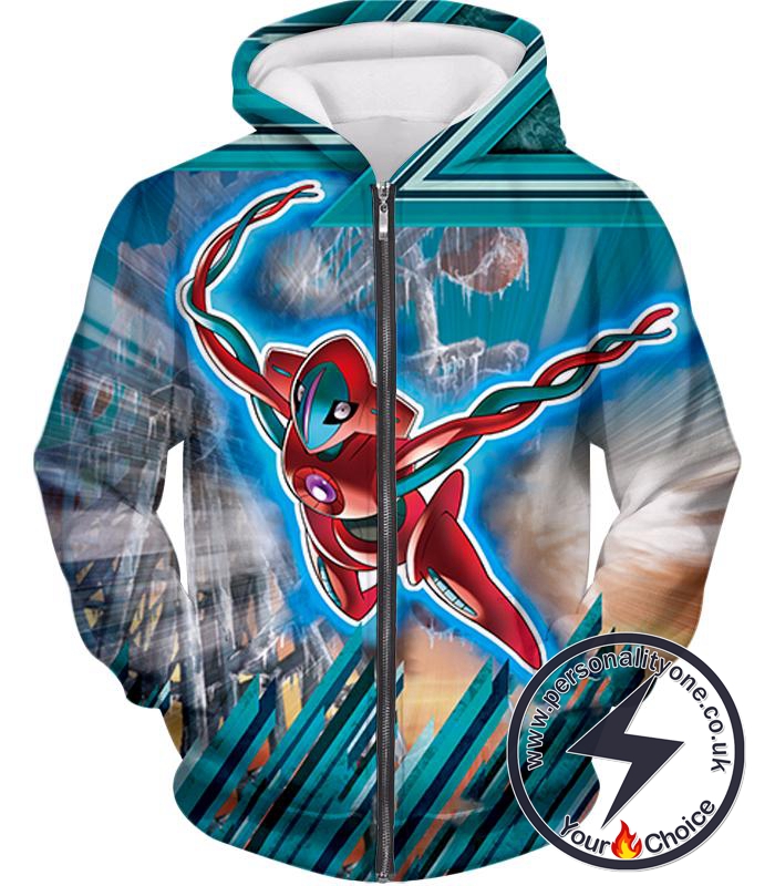 Pokemon Super Cool Space Mutated Pokemon Deoxys Action Zip Up Hoodie